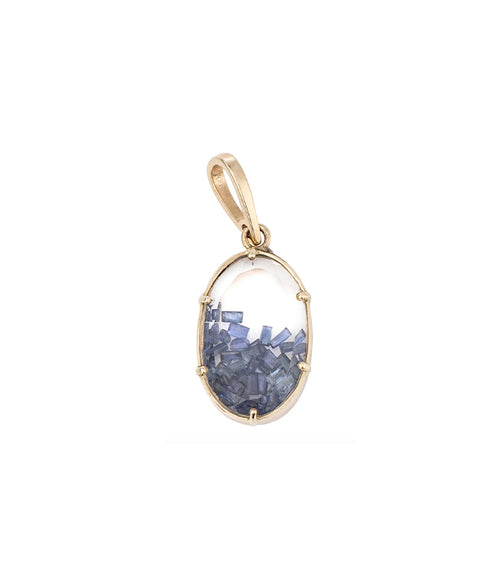 Petite Sapphire Oval Shaker Charm - 14K